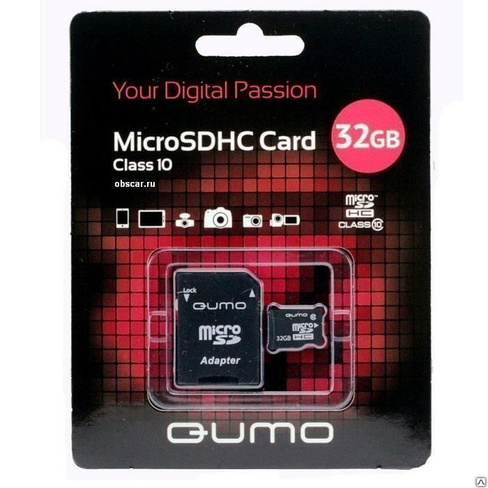 Карта памяти microSDHC Qumo 32GB Class 10 (с адаптером SD)