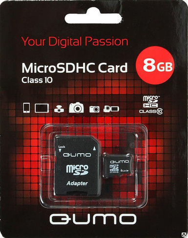 Карта памяти microSDHC Qumo 8GB Class 10 (с адаптером SD)