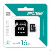 Карта памяти microSDHC Smartbuy 16GB Class 10 (с адаптером SD)