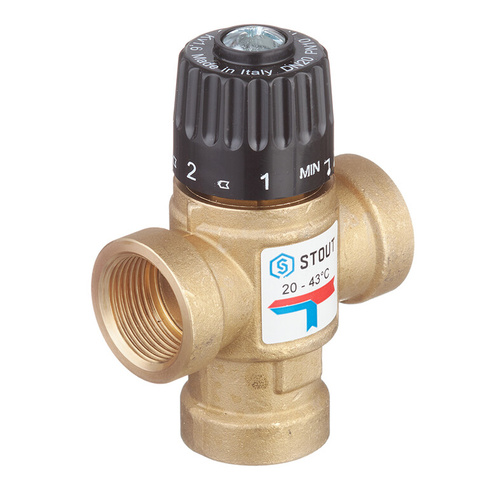 Клапан термостатический Stout подмешивающий 3/4 ВР(г) для отопления и ГВС 20-43 °С KVs 1,6 (SVM-0110-164320)