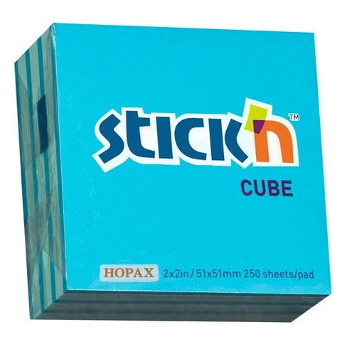 Блок самоклеящийся бумажный STICK`N 21337, 51x51, 250 л, 2 цв, неон+пастель, голубой 48 шт./кор.