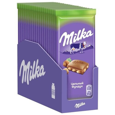 Milka молочный шоколад Милка цельный Фундук, 19 шт по 85 г