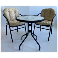 Комплект для сада и террасы «Радуга» 2 кресла и круглый стол, подушки съемные бежевые