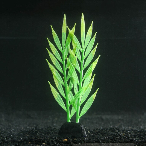 Растение силиконовое аквариумное, светящееся в темноте, 6,5 х 18 см, зеленое No brand