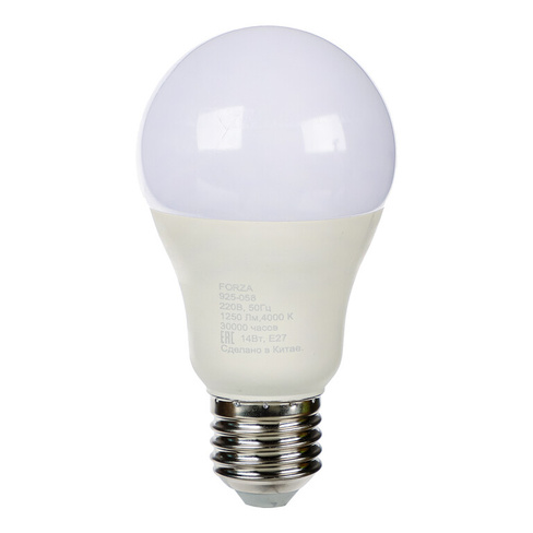 FORZA Лампа светодиодная A60 14 Вт, Е27, 1250 Лм, 4000 К, 175-265 В, Ra>80, IRF <5%