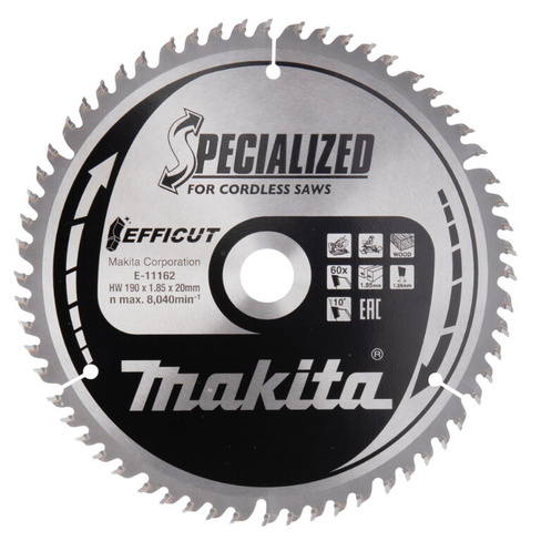 Пильный диск Makita EFFICUT E-11162, для дерева, 190x20x1.85/1.35x60T Диск пильный