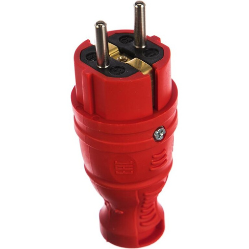 Вилка прямая Эра V8-RED-IP44 (каучуковая, с заземлением, прямая, 16 A, IP44, красная) Б0044547 Вилка кабельная