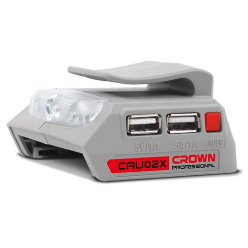 Силовой адаптер для зарядки гаджетов Crown CAU02X 20В B3+, 2хUSB-А, 5В/1А, LED-фонарь CROWN