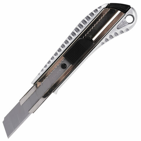 Нож канцелярский 18 мм BRAUBERG Metallic металлический корпус рифленый автофиксатор блистер 235401