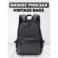 Рюкзак VINTAGE BAGS (Бизнес модель, Черный с серым) кожаный мужской женский дорожный для ноутбука спортивный городской д