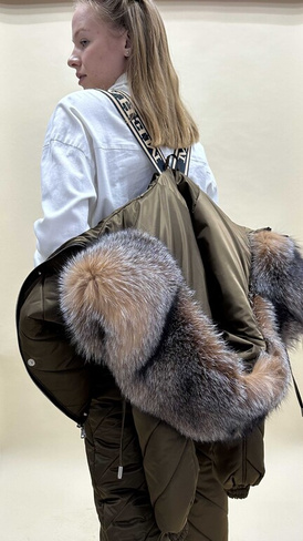 Коричневый ( бронзовый) зимний костюм с мехом блюфроста в обесцвечивании Cristal - Рюкзак