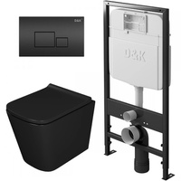 Комплект унитаза с инсталляцией D&K Berlin DS1432502 Черный с сиденьем Микролифт и Черной клавишей смыва