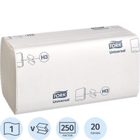 Полотенца бумажные листовые Tork 120108 Universal H3 ZZ-сложения 1-слойные 20 пачек по 250 листов