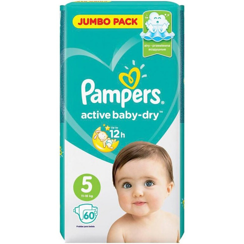 Подгузники Pampers Active Baby Dry размер 5 (XL) 11-16 кг (60 штук в упаковке)
