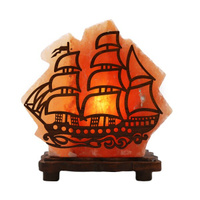 Соляной светильник Wonder Lifе кораблик с деревянной картинкой 4-5 кг